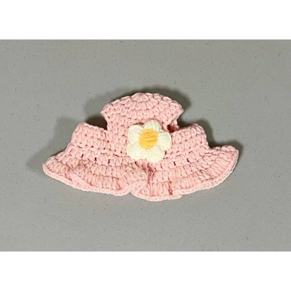 Pink Pastel Crochet Knit Daisy Flower Floral Hat Cap Bonnet for Cats Dogs Pets 🌸